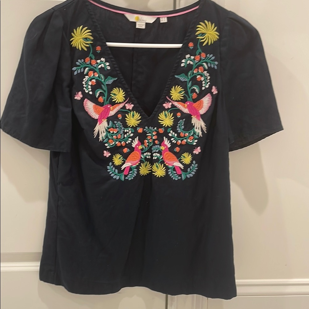 Boden Embroidered Linen Blouse